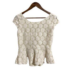 Xhilaration Womens Cream Floral Lace Exposed Zipper Peplum Cap Blouse Medium